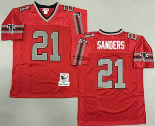 Atlanta Falcons #21 Deion Sanders Red Grey 1992 Throwback Jersey