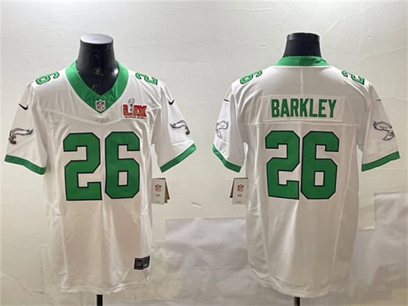 Philadelphia Eagles #26 Saquon Barkley White 2025 Super Bowl LIX Patch F.U.S.E. Vapor Untouchable Limited Stitched Jersey