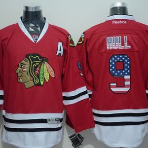 Blackhawks #9 Bobby Hull Red USA Flag Fashion Stitched Jersey