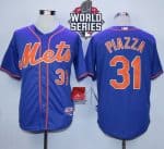 Mets #31 Mike Piazza Blue Alternate Home W 2015 World Series Patch Stitched Jersey