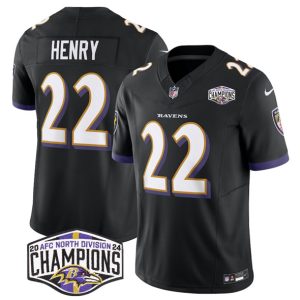 Baltimore Ravens #22 Derrick Henry Black F.U.S.E. 2024 AFC North Division Champions Vapor Limited Jersey