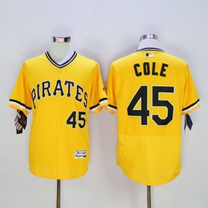 Pirates #45 Gerrit Cole Gold Flexbase Authentic Collection Stitched Jersey