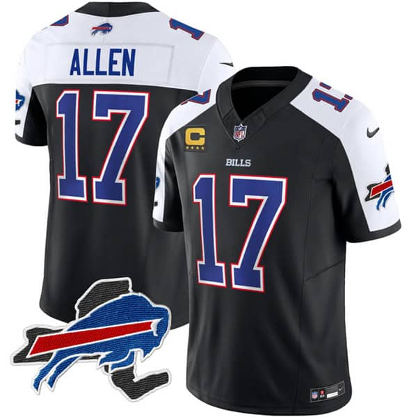 Buffalo Bills #17 Josh Allen Black White 2023 F.U.S.E. New York Patch And 4-Star C Patch Vapor Untouchable Limited Stitched Jersey