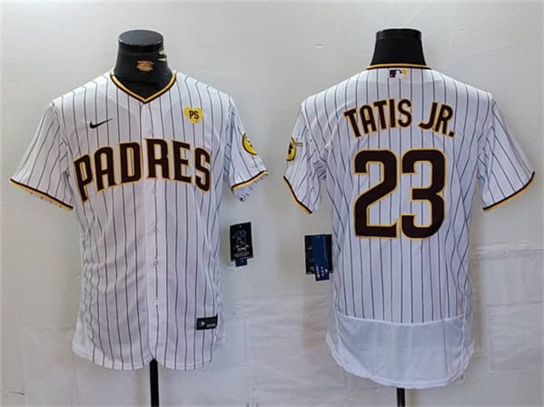 San Diego Padres #23 Fernando Tatis Jr. White With PS Patch Flex Base Stitched Jersey