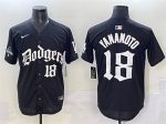 Los Angeles Dodgers #18 Yoshinobu Yamamoto Black 2025 LA Gothic Style With 2024 World Series Champions Patch Vapor Premier Limited Stitched Jersey