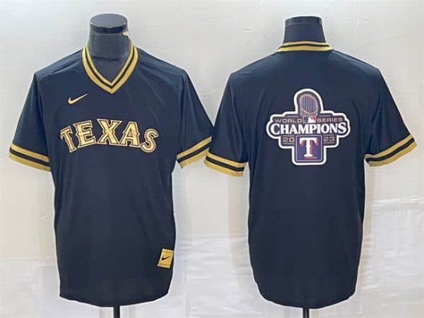 Texas Rangers Black 2023 World Series Champions Big Logo Cool Base Stitched Jersey