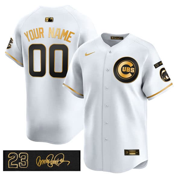 Chicago Cubs Custom White Gold 'Ryne Sandberg Tribute' Vapor Limited V3 Stitched Jersey