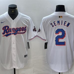 Texas Rangers #2 Marcus Semien White Gold Cool Base Stitched Jersey