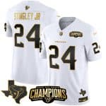 Houston Texans #24 Derek Stingley Jr. White Golden 2023 F.U.S.E. With AFC South Champions Patch And Team Logo Patch Limited Stitched Jersey