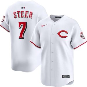 Cincinnati Reds #7 Spencer Steer White 2025 Home Limited Stitched Jersey