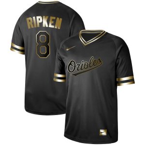 Baltimore Orioles #8 Cal Ripken Jr Black Gold Stitched Jersey