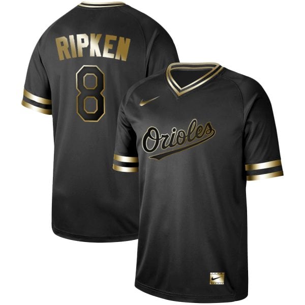 Baltimore Orioles #8 Cal Ripken Jr Black Gold Stitched Jersey