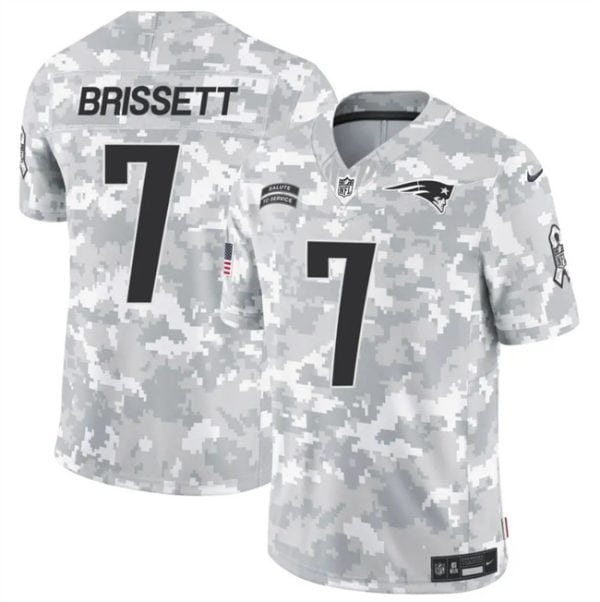 New England Patriots #7 Jacoby Brissett 2024 F.U.S.E. Arctic Camo Salute To Service Limited Stitched Jersey