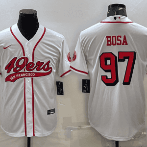 San Francisco 49ers #97 Nick Bosa New White With Patch Cool Base Stitched Baseball Jersey