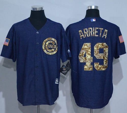 Cubs #49 Jake Arrieta Denim Blue Salute To Service Stitched Jersey