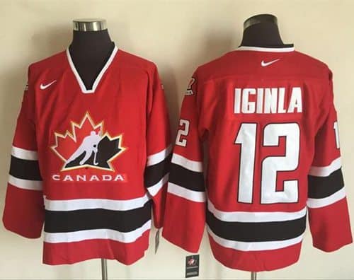 Team CA. #12 Jarome Iginla Red Black 2002 Olympic Nike Throwback Stitched Jersey