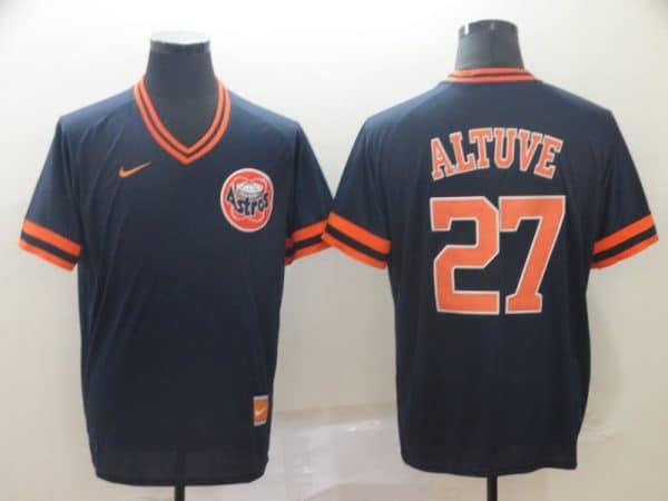 Houston Astros #27 Jose Altuve Navy Throwback Stitched Baseball Jersey