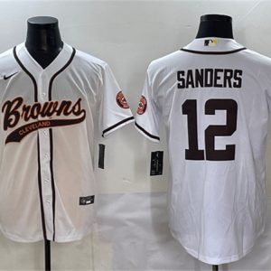 Cleveland Browns #12 Shedeur Sanders White With Patch Cool Base Stitched Jersey