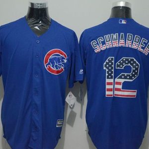 Cubs #12 Kyle Schwarber Blue USA Flag Fashion Stitched Jersey