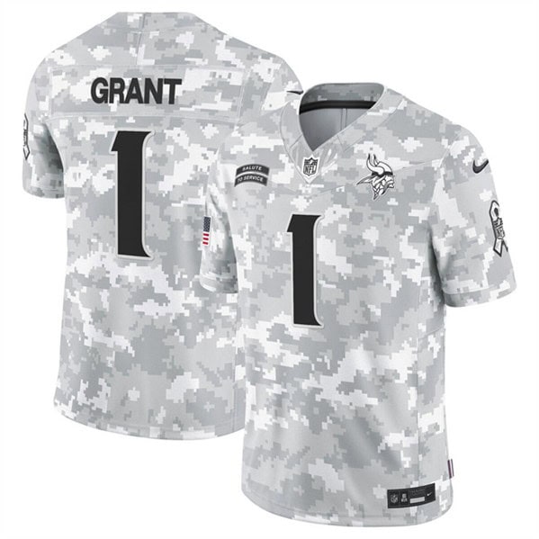 Minnesota Vikings #1 Bud Grant Arctic Camo 2024 F.U.S.E. Salute To Service Limited Stitched Jersey