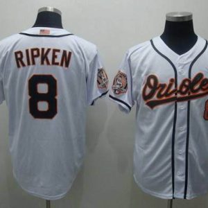 Mitchell And Ness Orioles #8 Cal Ripken Stitched White Throwback Jersey