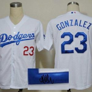 Dodgers #23 Adrian Gonzalez White Cool Base Autographed Stitched Jersey