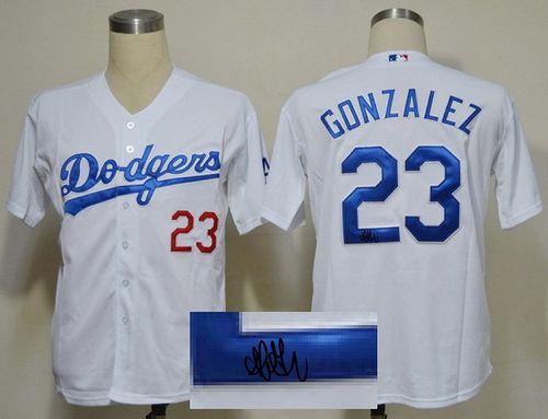 Dodgers #23 Adrian Gonzalez White Cool Base Autographed Stitched Jersey