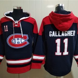 Montreal Canadiens #11 Brendan Gallagher Navy Red Lace-Up Pullover Hoodie