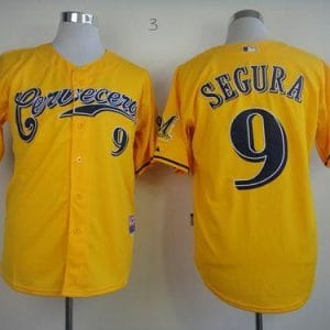 Brewers #9 Jean Segura Yellow Cerveceros Cool Base Stitched Jersey
