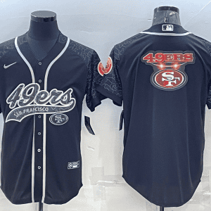 San Francisco 49ers Black Reflective Team Big Logo With Patch Cool Base Stitched Baseball Jersey