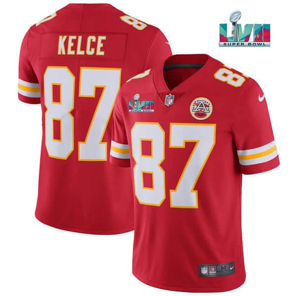 Kansas City Chiefs #87 Travis Kelce Red Super Bowl LVII Patch Vapor Untouchable Limited Stitched Jersey