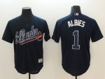 Atlanta Braves #1 Ozhaino Albies Navy Flexbase Stitched Jersey