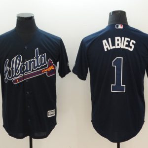 Atlanta Braves #1 Ozhaino Albies Navy Flexbase Stitched Jersey