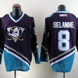 Ducks #8 Teemu Selanne Purple Turquoise CCM Throwback Stitched Jersey