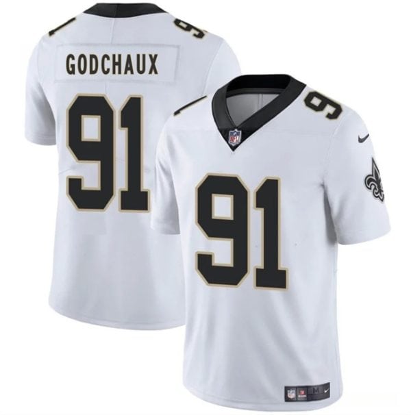 New Orleans Saints #91 Davon Godchaux White 2025 Vapor Limited Stitched Jersey