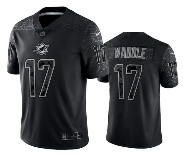 Miami Dolphins #17 Jaylen Waddle Black Reflective Limited Stitched Football Jersey