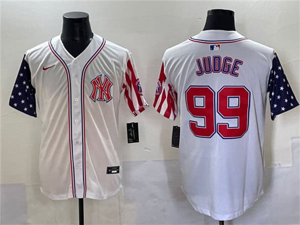 New York Yankees #99 Aaron Judge White 2025 Independence Day Vapor Limited Stitched Jersey