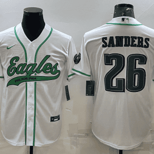 Philadelphia Eagles #26 Miles Sanders White With Patch Cool Base Stitched Baseball Jersey