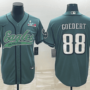 Philadelphia Eagles #88 Dallas Goedert Green With Super Bowl LVII Patch Cool Base Stitched Baseball Jersey