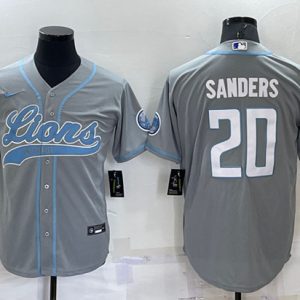 Detroit Lions #20 Barry Sanders Gray Cool Base Stitched Baseball Jersey