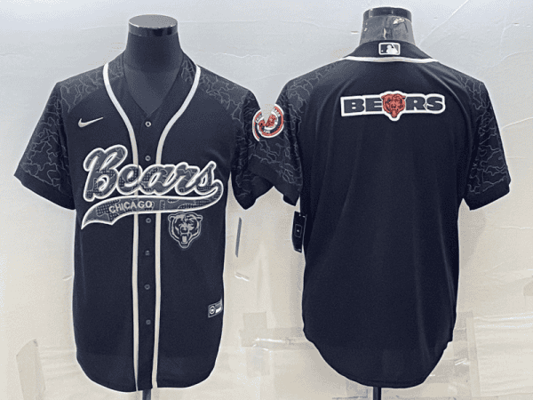 Chicago Bears Black Reflective Team Big Logo With Patch Cool Base Stitched Baseball Jersey