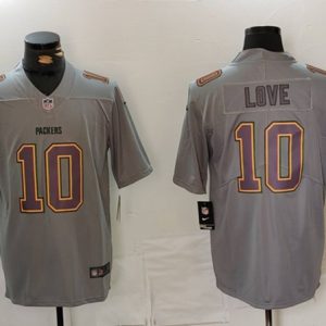 Green Bay Packers #10 Jordan Love Grey Atmosphere Fashion Limited Stitched Jersey