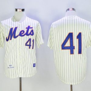 Mitchell And Ness 1969 Mets #41 Tom Seaver Cream(Blue Strip) Throwback Stitched Jersey