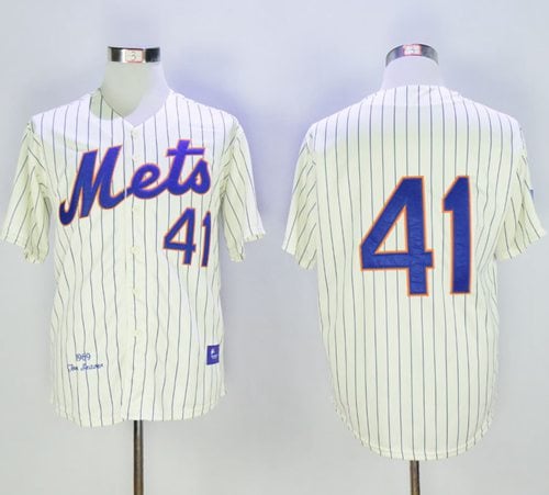Mitchell And Ness 1969 Mets #41 Tom Seaver Cream(Blue Strip) Throwback Stitched Jersey
