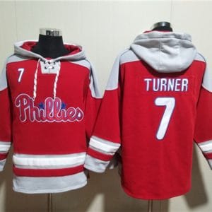 Philadelphia Phillies #7 Trea Turner Red Ageless Must-Have Lace-Up Pullover Hoodie