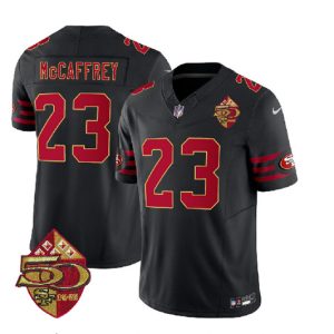 San Francisco 49ers #23 Christian McCaffrey Black 2023 F.U.S.E. 50th Patch Throwback Stitched Jersey