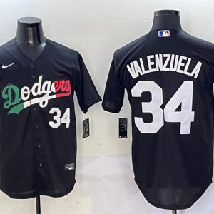 Los Angeles Dodgers #34 Fernando Valenzuela Black Mexico Flag Cool Base Stitched Jersey