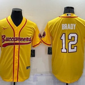 Tampa Bay Buccaneers #12 Tom Brady Yellow Cool Base Stitched Baseball Jersey