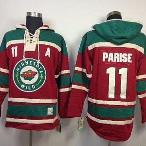 Wild #11 Zach Parise Red Sawyer Hooded Sweatshirt Stitched Jersey
