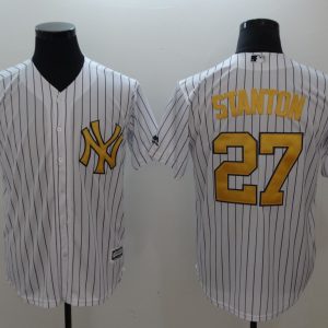 New York Yankees #27 Giancarlo Stanton White Gold Cool Base Stitched Jersey